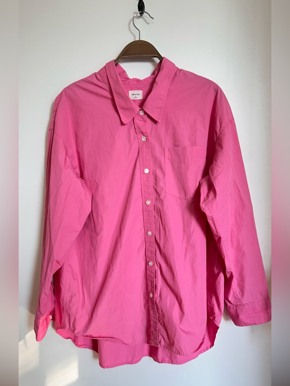 WILFRED FREE OVERSIZED HIGH/LOW COTTON COLLARED BUTTON UP LONG SLEEVE SHIRT